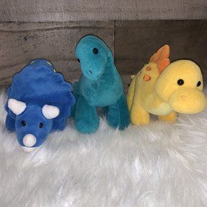 3 Dinosaurs Plush Prextex Brachiosaurus Stegosaurus Triceratops Stuffed Animal